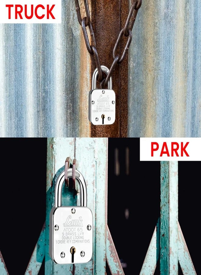 Link Locks Atoot 65 9 Brass Lever 1crore Key Conbination Double Locking Pad Lock (Silver) Pack of 2 - Image 5